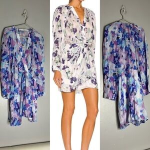 IRO Revolve ODINE long sleeve mini dress wrap watercolor floral print 40